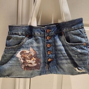 Upcycled Denim Tote Bag/Handmade Jean Bag With Custom Graphic